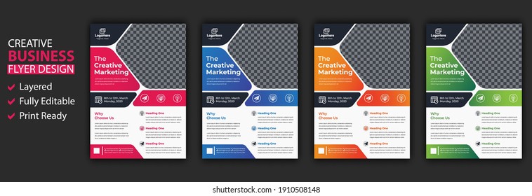 Four business brochure flyer design layout template A4, blur background, Template vector design for Magazine, Poster, Corporate Presentation, Portfolio, Flyer infographic, layout modern in orange pink
