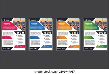 Four business brochure flyer design layout template A4, blur background, Template vector design for Magazine, Poster, Corporate Presentation, Portfolio, Flyer infographic, layout modern in orange pink