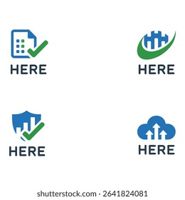 Four business logos with charts and check marks isolated on white