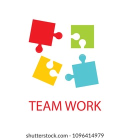 Four businessman connecting puzzle. Vector. Business teamwork concept. 