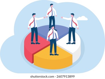Four businessmen patching pie chart, Concept business vector illustration
