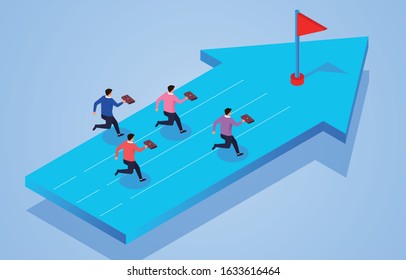 Four businessmen race to the finish