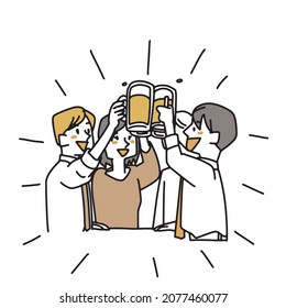 Four businessmen toasting with beer