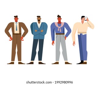 four businessmen workers standing characters
