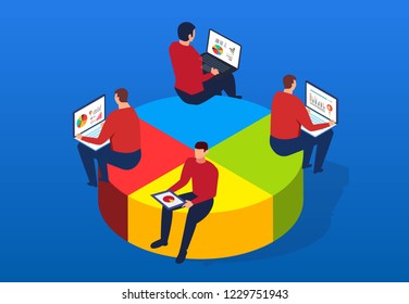 Four businessmen working on a pie chart