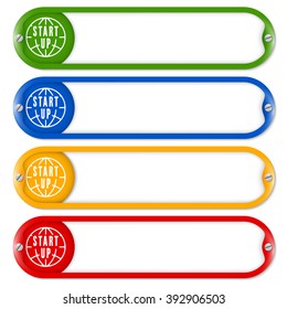Four buttons for entering text with globe and start up symbol