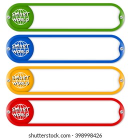 Four buttons for entering text with globe and smart world symbol