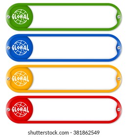 Four buttons for entering text with screws and global icon