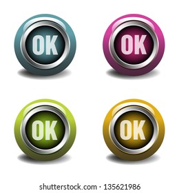 Four buttons with the word OK having different colors isolated on a white background