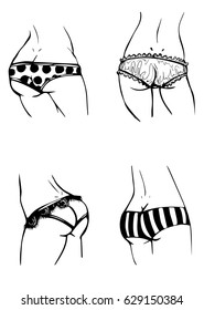 four butts in different panties vector clip art