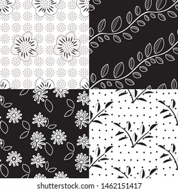 Four B&W Floral Seamless Patterns