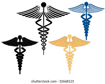 Four caduceus symbols