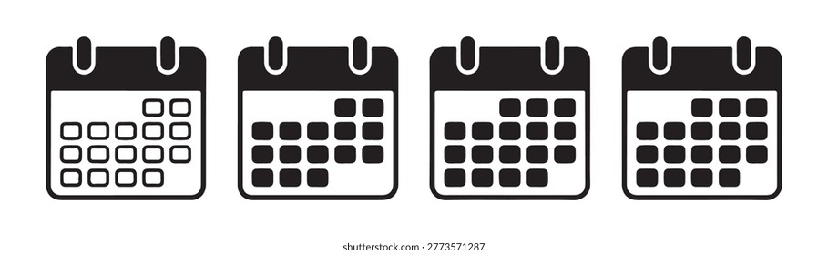 Four calendar icons with partial grid display days filled representing different timeframes.