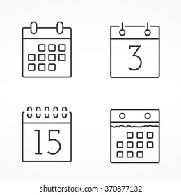 Four calendar line icons, vector eps10 illustration
