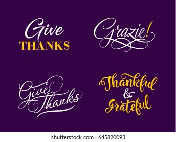 Four Calligraphic Thanks Letterings Set