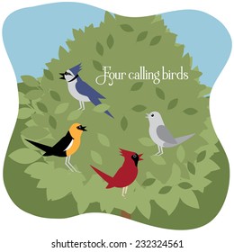 Four calling birds Twelve Days of Christmas EPS 10 vector illustration