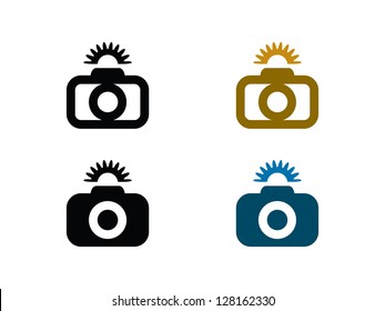 Four Camera Icons With Flash.