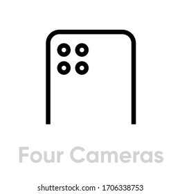 Four Cameras Phone icon. Editable line vector. Four round elements, photo lens, macro, zoom, portrait, wide angle. Single pictogram.