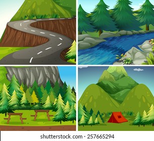 four camping scenes