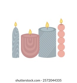 Four candles isolated on a white background.
