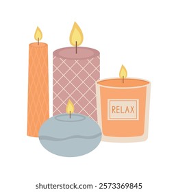 Four candles on a white background. Isolated vector illustration.