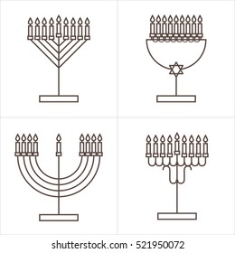 Four candlesticks with nine candles. Candlestick with candles for Hanukkah. Vector illustration.