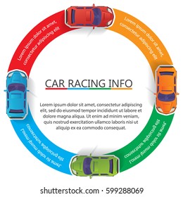 Four car on the color circle bar Vector for business information rendering