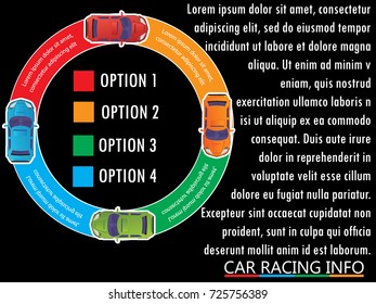 Four car on the color circle bar Vector for business information rendering