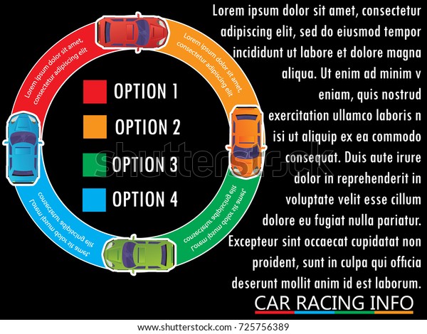 Four car on the color circle bar Vector for\
business information\
rendering