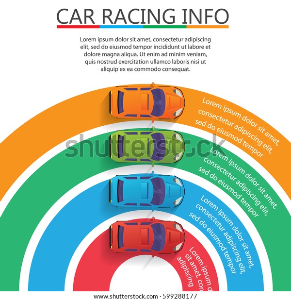Four car on the color curve bar Vector for\
business information\
rendering