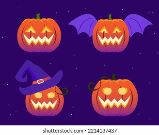 four caracter of halloween pumpkin vektor for design