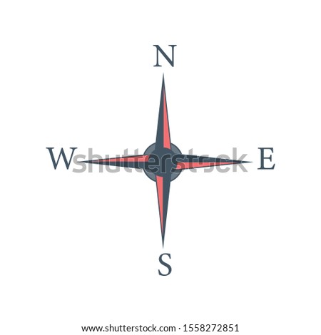 Four cardinal directions, or cardinal points. Compass rose with North, South, East and West indicated, Stock Vector illustration isolated on white background.