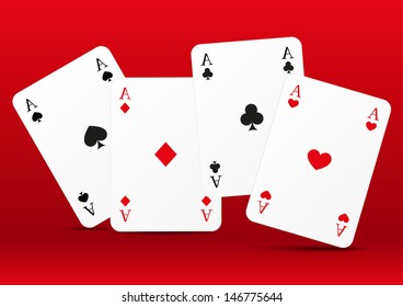 Four cards on red background