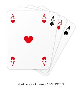 Four cards on white background