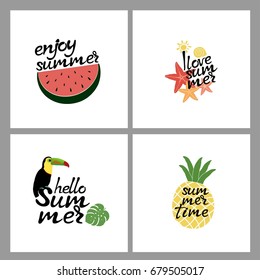 Four cards with summer inscriptions. Hand drawn lettering