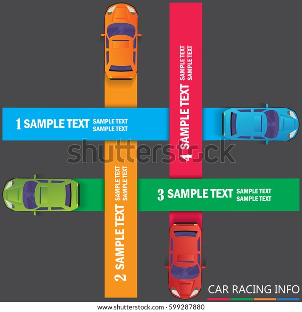 Four cars\
running on color straight through the line. The harmonious Vector\
for business information\
rendering