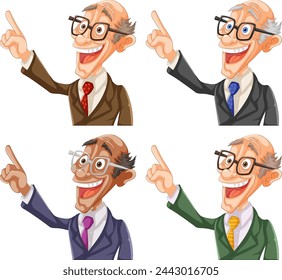 Four cartoon businessmen gesturing with enthusiasm.