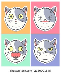 Four cartoon cat faces with different expression. Vector illustration. Can be used as  print for anything.