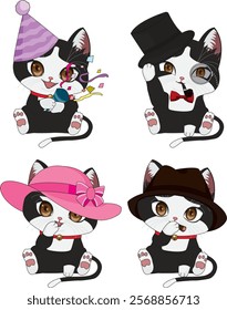 Four cartoon cats with big eyes vector collation mascot