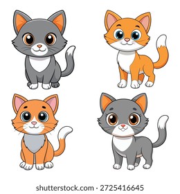 Quatro gatos de desenho animado cinza laranja gato felino