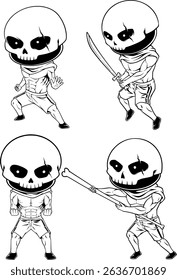 Four cartoon characters are shown in different poses