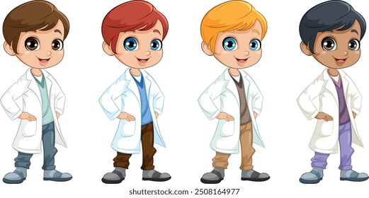 Four cartoon doctors in different poses