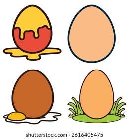 Four Cartoon Eggs in Different Styles and Settings