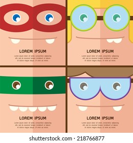 Four Cartoon Face Vector Illustration