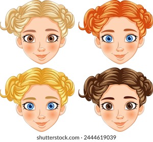 Four cartoon faces showing different hairstyles.