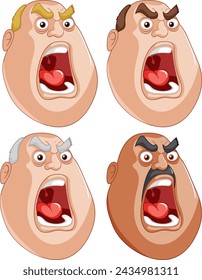 Four cartoon faces with various angry expressions.