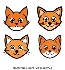 Four cartoon fox heads with different expressions and styles
