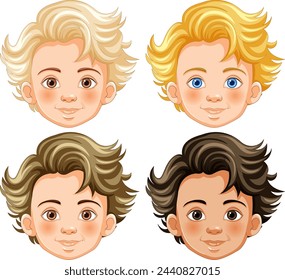 Four cartoon illustrations of young boys' faces.