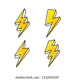 Four cartoon lightning bolt hand drawn icons illustrations