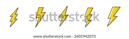 Four cartoon lightning bolt hand drawn.	